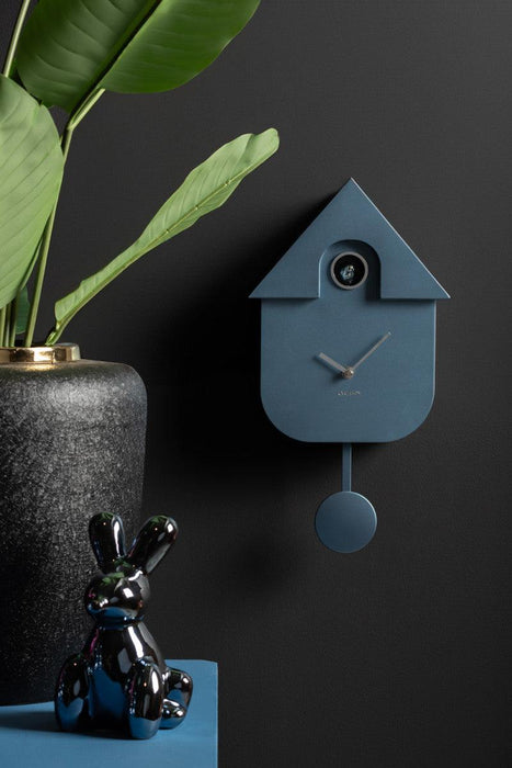 Karlsson Modern Cuckoo Wall Clock - Metallic Dark Blue