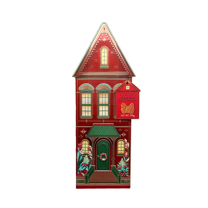 The Silver Crane Winter Festive Houses Speculoos Cookies In Red Tin (345g)