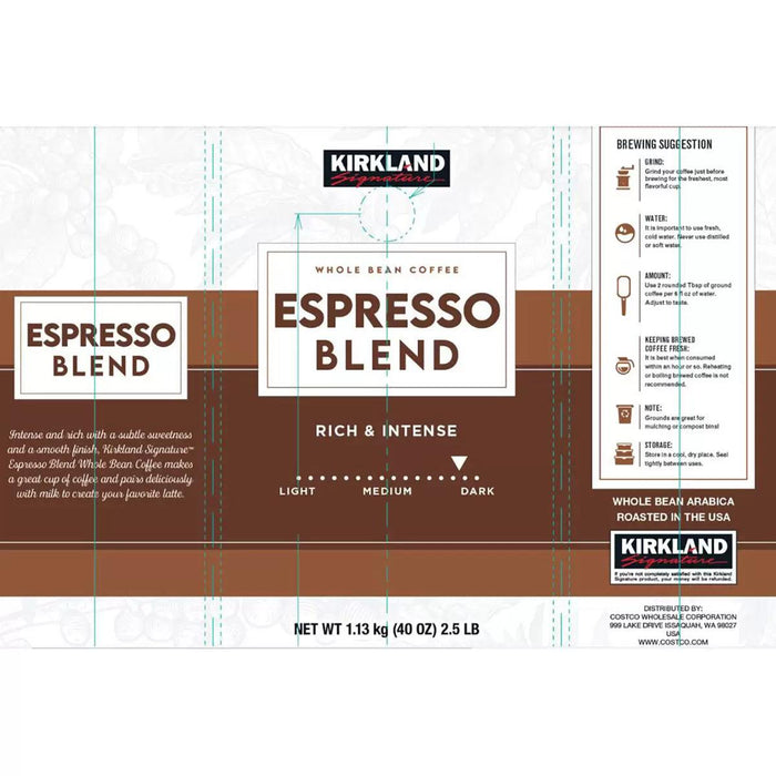 Kirkland Signature Whole Bean Coffee Espresso Blend (1.13kg)