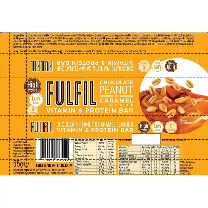 Fulfil Chocolate, Peanut & Caramel Protein Bar (15x55g)