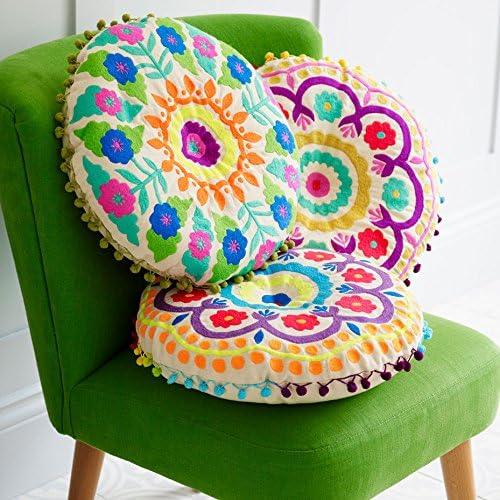 Bombay Duck Tibet Embroidered Cushion Round - Greens (40cm)