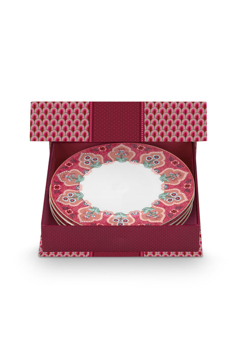 Pip Studio - Flower Festival Deco Plates - Dark Pink (Set of 4 - 21cm)