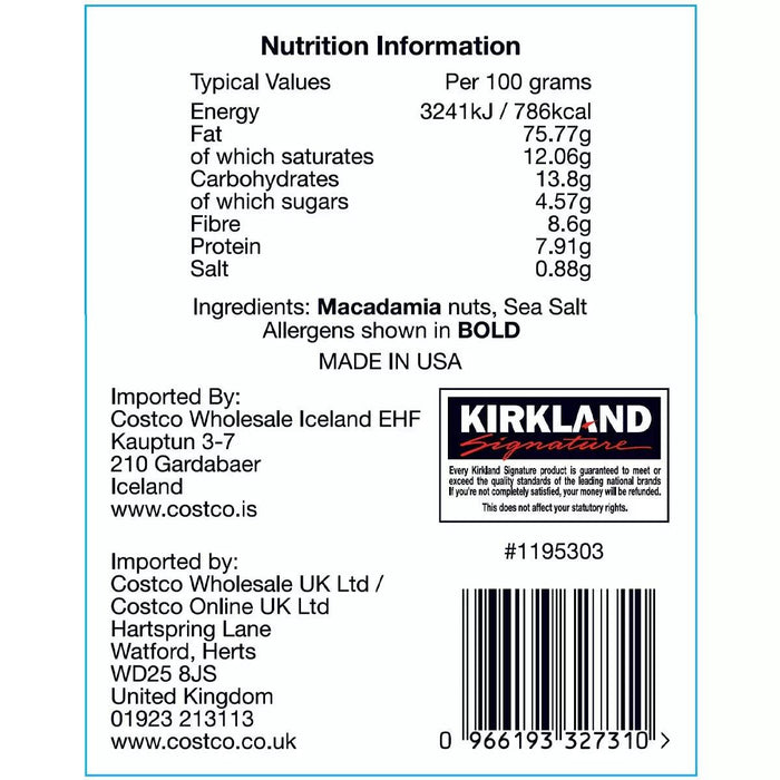 Kirkland Signature Dry Roasted Macadamia Nuts with Sea Salt (680g)