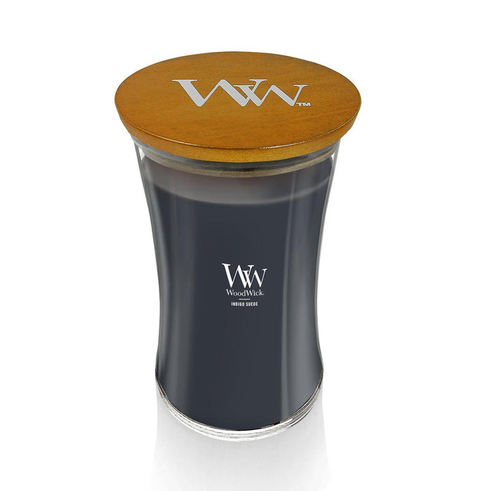 WoodWick Large Hourglass Indigo Suede Scented Candle (609g)