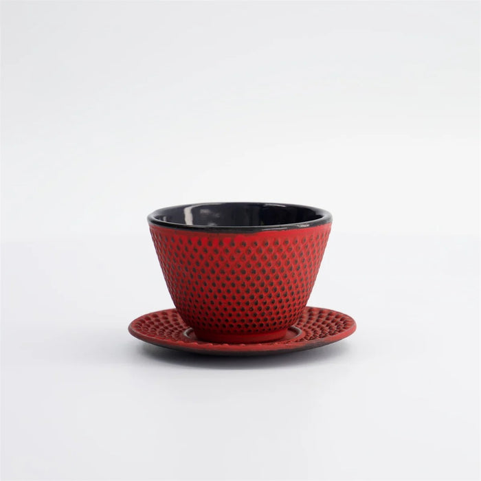 Tokyo Design Studio WY  Iron Tea Cup & Plate Arare - Red/Black (120ml)