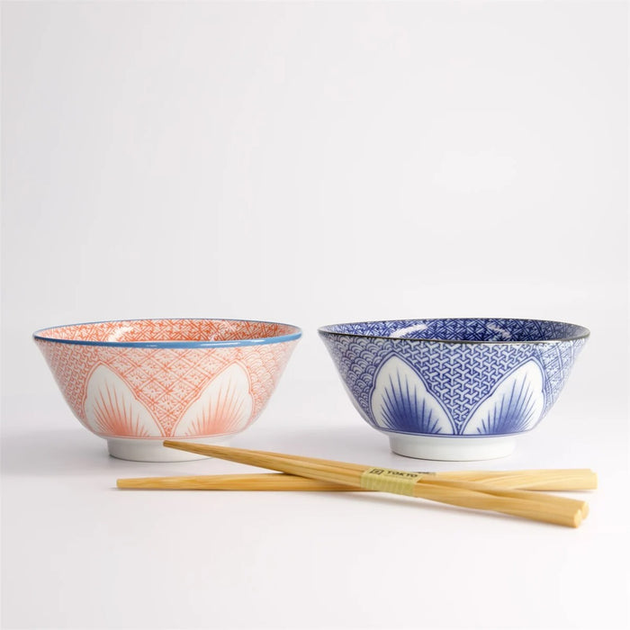 Tokyo Design Studio Lily Flower Bowl Giftset 2pcs - Red & Blue (550ml)