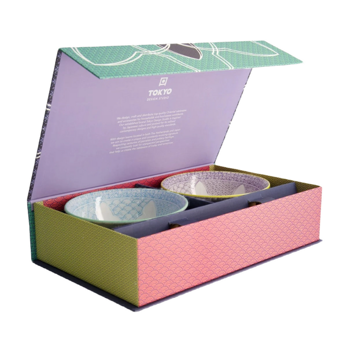 Tokyo Design Studio Lily Flower Bowl Giftset 2pcs - Purple & Light Blue (550ml)