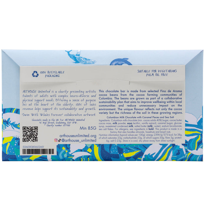 Arthouse Unlimited Milk Chocolate Bar with Caramel & Sea Salt - Swim with Whales (85g)