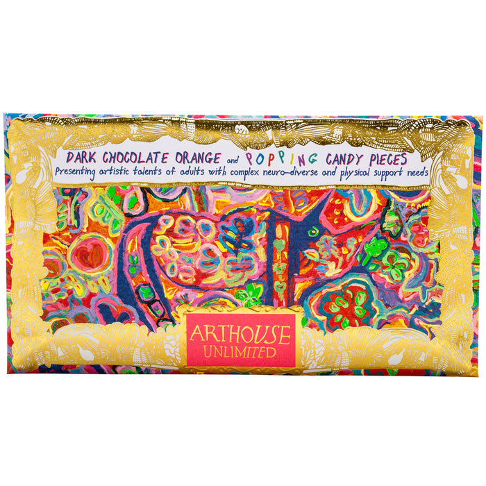 Arthouse Unlimited Dark Chocolate Bar with Orange & Popping Candy pieces - Rhino in Bloom (85g)