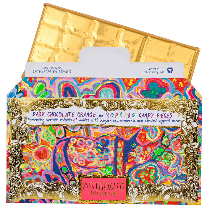 Arthouse Unlimited Dark Chocolate Bar with Orange & Popping Candy pieces - Rhino in Bloom (85g)