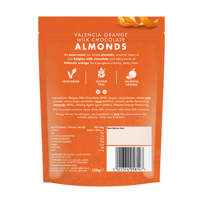 Forest Feast Valencia Orange Milk Choc Almonds (120g)