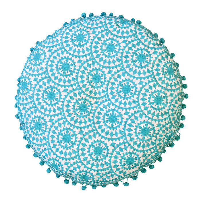 Bombay Duck Casablanca Embroidered Round Cushion - Turquoise (40cm)