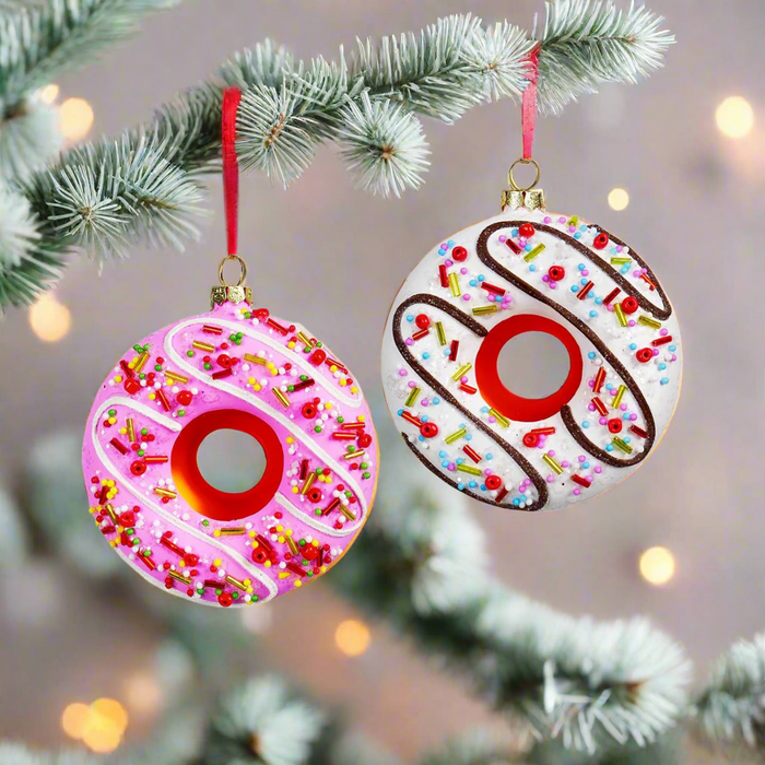 Kurt Adler Glass Doughnut Ornament (2 Pieces)