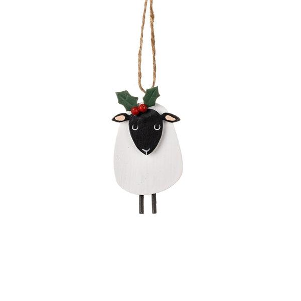 Shoeless Joe Sheep with Holly Tree Decoration