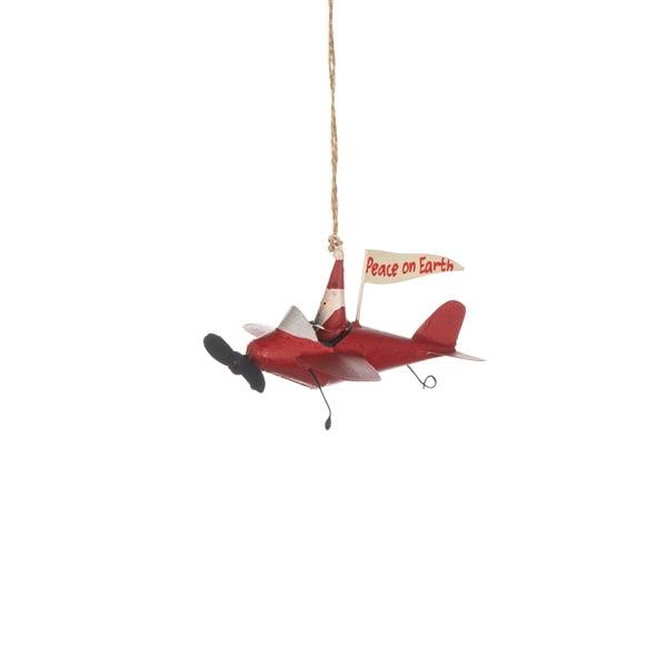 Shoeless Joe Santa in Red Airplane Tree Decoration