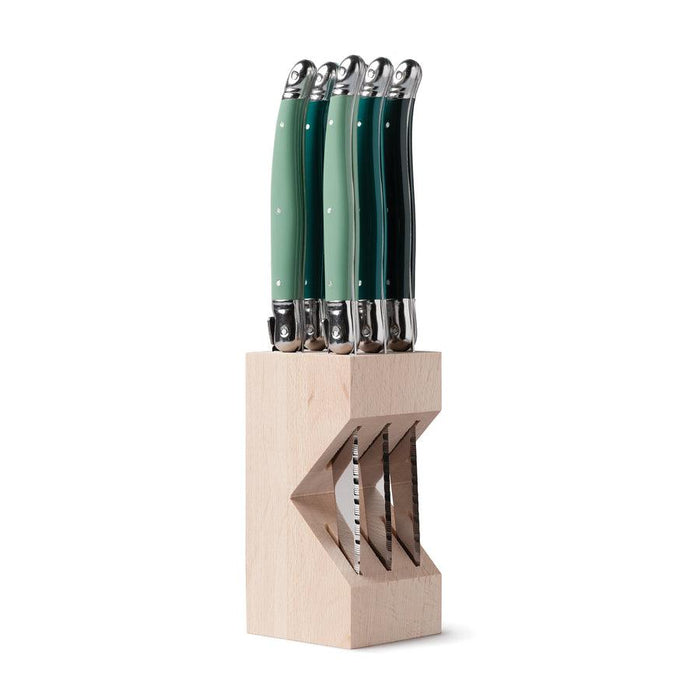 Laguiole Steak Knife Set of 6 in a Knife Block - Green