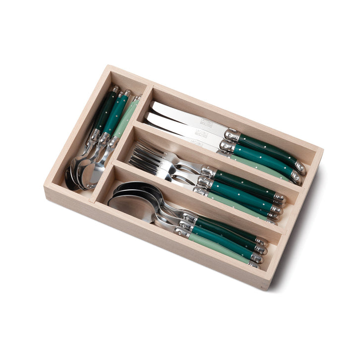 Laguiole Cutlery Set of 24 in a Tray - Green