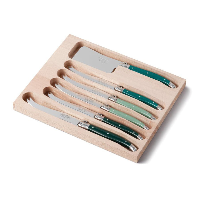 Laguiole Cheese Knife Set of 6 in a Tray - Green