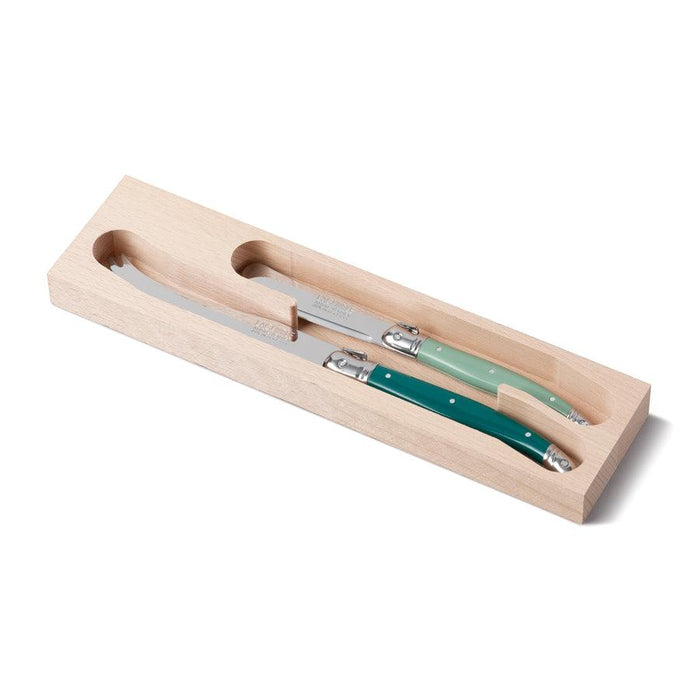 Laguiole Cheese Knife Set of 2 in a Tray - Green