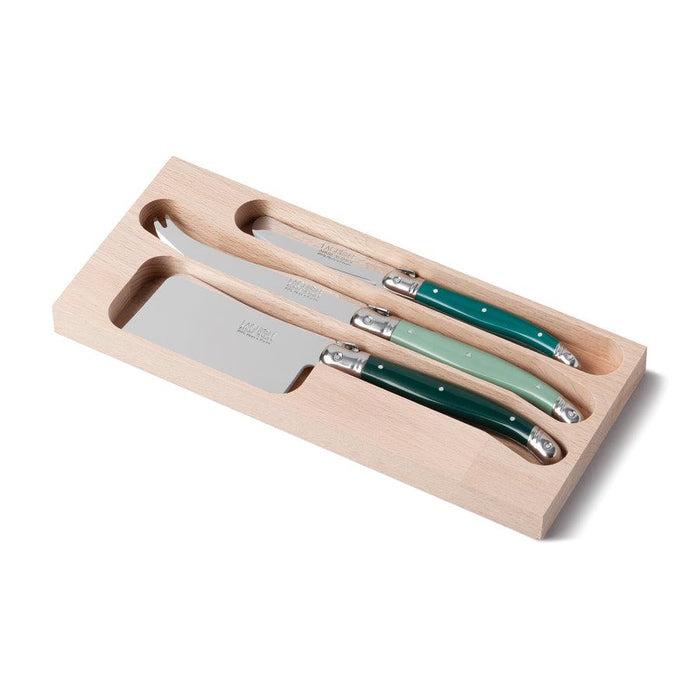 Laguiole Cheese & Butter Knife Set of 3 in a Tray - Green