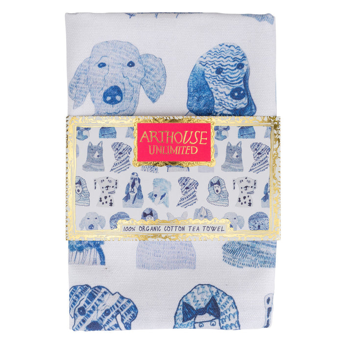 Arthouse Unlimited 100% Organic Cotton Tea Towel - Blue Dogs