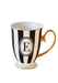 Bombay Duck Alphabet Stripy Mug Letter E Black/White with Gold handle | {{ collection.title }}