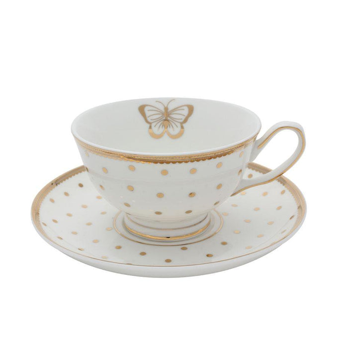 Bombay Duck Miss Golightly Butterfly Teacup and Saucer White with Gold Spots | {{ collection.title }}