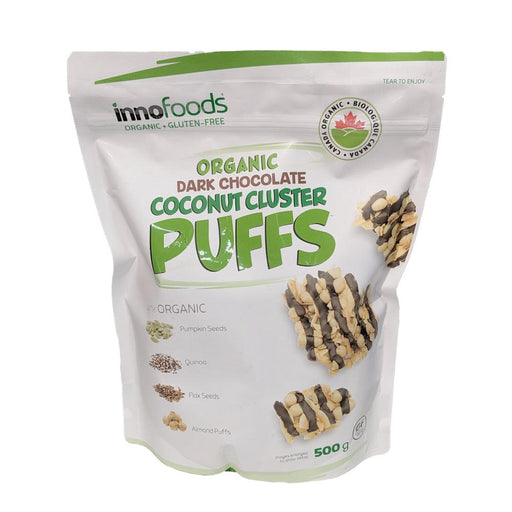 Inno Foods Organic Dark Chocolate Coconut Cluster Puffs (500g) | {{ collection.title }}