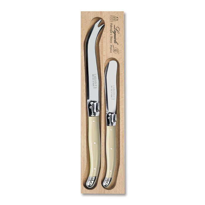 Laguiole Cheese Knife Set of 2 in a Tray - Ivory White