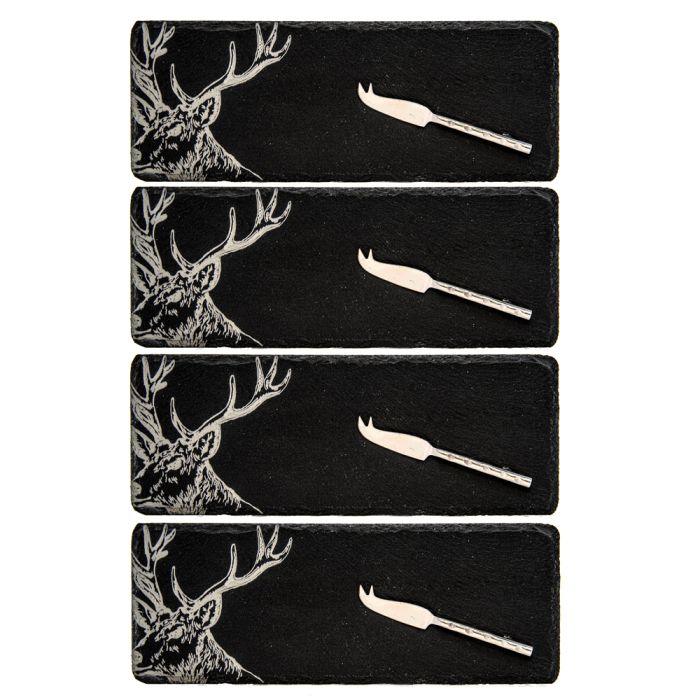 The Just Slate Company 4 Mini Slate Cheese Board & Knife Sets - Stag | {{ collection.title }}