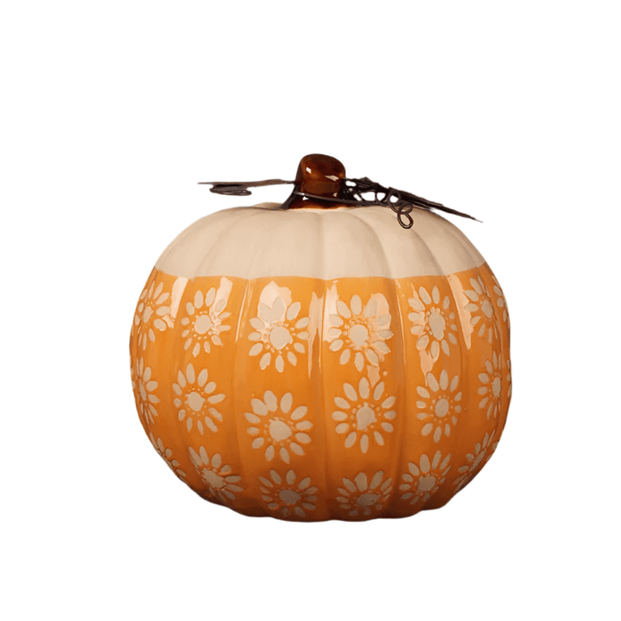 The Satchville Gift Co. - Ceramic Pumpkin Orange With Flower (19cm)