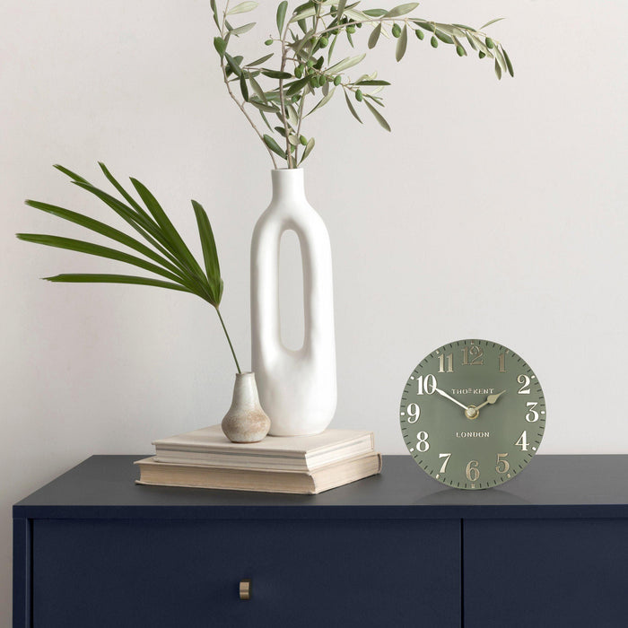 Thomas Kent Arabic Mantel Clock - Lichen Green - 15cm | {{ collection.title }}